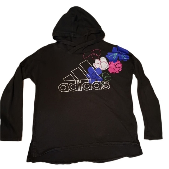 adidas Other - Adidas Youth Black Hoodie with Vibrant Floral Accents